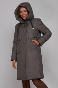Купить Пальто утепленное молодежное зимнее женское темно-серого цвета 52331TC, фото 7
