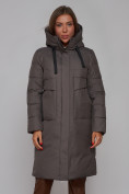 Купить Пальто утепленное молодежное зимнее женское темно-серого цвета 52331TC, фото 8