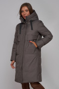 Купить Пальто утепленное молодежное зимнее женское темно-серого цвета 52331TC, фото 9
