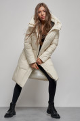 Купить Пальто утепленное молодежное зимнее женское бежевого цвета 52332B, фото 14
