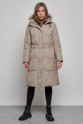 Купить Пальто утепленное молодежное зимнее женское светло-коричневого цвета 52332SK