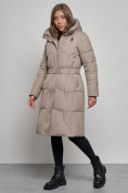 Купить Пальто утепленное молодежное зимнее женское светло-коричневого цвета 52332SK, фото 2