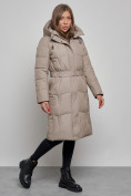 Купить Пальто утепленное молодежное зимнее женское светло-коричневого цвета 52332SK, фото 3