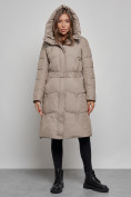 Купить Пальто утепленное молодежное зимнее женское светло-коричневого цвета 52332SK, фото 5
