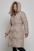 Купить Пальто утепленное молодежное зимнее женское светло-коричневого цвета 52332SK, фото 6