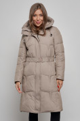 Купить Пальто утепленное молодежное зимнее женское светло-коричневого цвета 52332SK, фото 8