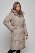 Купить Пальто утепленное молодежное зимнее женское светло-коричневого цвета 52332SK, фото 9