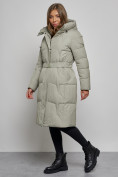 Купить Пальто утепленное молодежное зимнее женское зеленого цвета 52332Z, фото 3