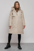 Купить Пальто утепленное с капюшоном зимнее женское бежевого цвета 52333B