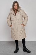 Купить Пальто утепленное с капюшоном зимнее женское бежевого цвета 52333B, фото 10