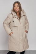 Купить Пальто утепленное с капюшоном зимнее женское бежевого цвета 52333B, фото 11