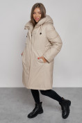 Купить Пальто утепленное с капюшоном зимнее женское бежевого цвета 52333B, фото 12