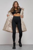 Купить Пальто утепленное с капюшоном зимнее женское бежевого цвета 52333B, фото 13