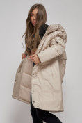Купить Пальто утепленное с капюшоном зимнее женское бежевого цвета 52333B, фото 15