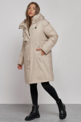 Купить Пальто утепленное с капюшоном зимнее женское бежевого цвета 52333B, фото 2