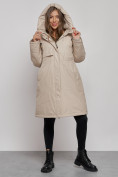 Купить Пальто утепленное с капюшоном зимнее женское бежевого цвета 52333B, фото 5