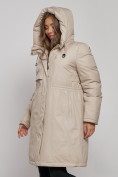 Купить Пальто утепленное с капюшоном зимнее женское бежевого цвета 52333B, фото 6