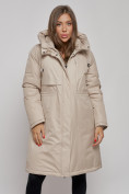 Купить Пальто утепленное с капюшоном зимнее женское бежевого цвета 52333B, фото 8