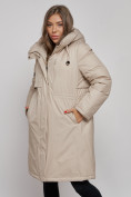Купить Пальто утепленное с капюшоном зимнее женское бежевого цвета 52333B, фото 9