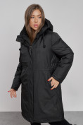 Купить Пальто утепленное с капюшоном зимнее женское черного цвета 52333Ch, фото 12