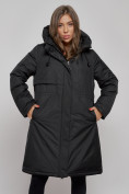 Купить Пальто утепленное с капюшоном зимнее женское черного цвета 52333Ch, фото 14