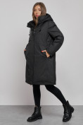 Купить Пальто утепленное с капюшоном зимнее женское черного цвета 52333Ch, фото 2