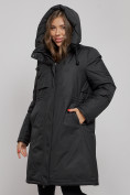 Купить Пальто утепленное с капюшоном зимнее женское черного цвета 52333Ch, фото 6