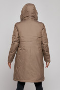 Купить Пальто утепленное с капюшоном зимнее женское коричневого цвета 52333K, фото 13