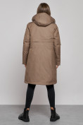 Купить Пальто утепленное с капюшоном зимнее женское коричневого цвета 52333K, фото 4