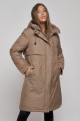 Купить Пальто утепленное с капюшоном зимнее женское коричневого цвета 52333K, фото 7