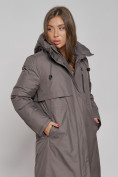 Купить Пальто утепленное с капюшоном зимнее женское темно-серого цвета 52333TC, фото 10