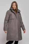 Купить Пальто утепленное с капюшоном зимнее женское темно-серого цвета 52333TC, фото 11