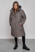 Купить Пальто утепленное с капюшоном зимнее женское темно-серого цвета 52333TC, фото 12