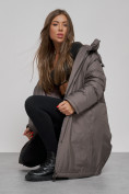 Купить Пальто утепленное с капюшоном зимнее женское темно-серого цвета 52333TC, фото 15