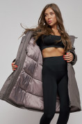 Купить Пальто утепленное с капюшоном зимнее женское темно-серого цвета 52333TC, фото 16
