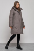 Купить Пальто утепленное с капюшоном зимнее женское темно-серого цвета 52333TC, фото 2