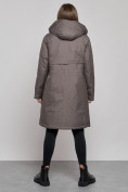 Купить Пальто утепленное с капюшоном зимнее женское темно-серого цвета 52333TC, фото 4