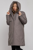Купить Пальто утепленное с капюшоном зимнее женское темно-серого цвета 52333TC, фото 6