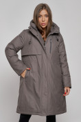 Купить Пальто утепленное с капюшоном зимнее женское темно-серого цвета 52333TC, фото 7