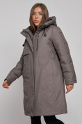 Купить Пальто утепленное с капюшоном зимнее женское темно-серого цвета 52333TC, фото 8