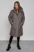 Купить Пальто утепленное с капюшоном зимнее женское темно-серого цвета 52333TC, фото 9