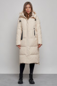 Купить Пальто утепленное молодежное зимнее женское светло-бежевого цвета 52351SB