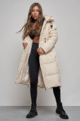Купить Пальто утепленное молодежное зимнее женское светло-бежевого цвета 52351SB, фото 12