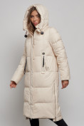 Купить Пальто утепленное молодежное зимнее женское светло-бежевого цвета 52351SB, фото 6