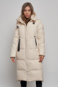 Купить Пальто утепленное молодежное зимнее женское светло-бежевого цвета 52351SB, фото 8
