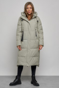 Купить Пальто утепленное молодежное зимнее женское зеленого цвета 52351Z