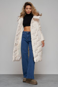 Купить Пальто утепленное молодежное зимнее женское бежевого цвета 52355B, фото 21