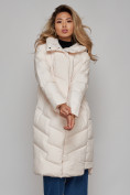 Купить Пальто утепленное молодежное зимнее женское бежевого цвета 52355B, фото 24
