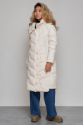Купить Пальто утепленное молодежное зимнее женское бежевого цвета 52355B, фото 3