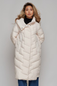 Купить Пальто утепленное молодежное зимнее женское бежевого цвета 52355B, фото 9